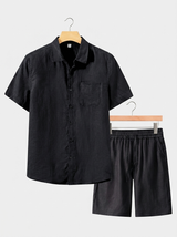 Men's Black Linen Shirt and Shorts Set