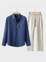 Men's Navy Linen Shirt and Pants Set
