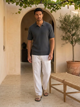 Men's Cream Ribbed Knit Polo Shirt
