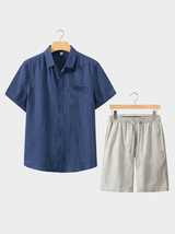 Men’s Linen Short Sleeve Shirt and Shorts Set