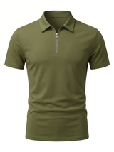 Men's Navy Cotton Zip Polo Shirt