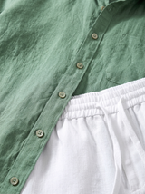 Men's Green and White Linen Short Sleeve Set