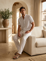 Men's Striped Cotton Short Sleeve Shirt