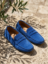 Men's Navy Suede Penny Driver Loafers