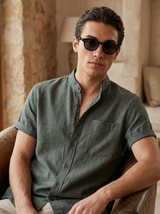 Men's Linen Short Sleeve Button-Up Shirt
