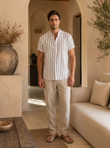 Men's Striped Cotton Short Sleeve Shirt