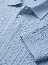 Men's Textured Blue Knit Polo Shirt