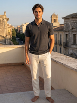 Men's Navy Cotton Zip Polo Shirt