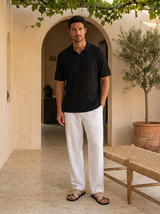 Men's Cream Ribbed Knit Polo Shirt