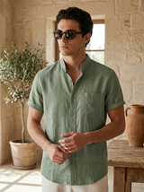 Men's Linen Short Sleeve Button-Up Shirt