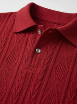 Men's Textured Blue Knit Polo Shirt