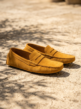 Men's Navy Suede Penny Driver Loafers