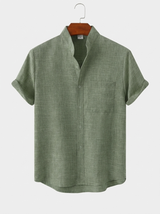 Men's Linen Short Sleeve Button-Up Shirt