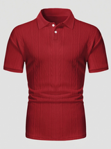 Men's Textured Blue Knit Polo Shirt