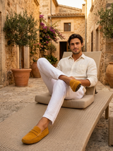 Men's Navy Suede Penny Driver Loafers