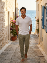 Men's Textured Blue Knit Polo Shirt