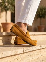 Men's Navy Suede Penny Driver Loafers