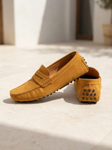 Men's Navy Suede Penny Driver Loafers