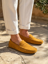Men's Navy Suede Penny Driver Loafers