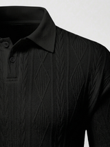 Men's Textured Blue Knit Polo Shirt