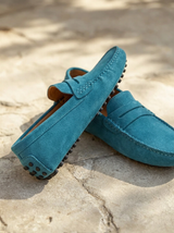 Men's Navy Suede Penny Driver Loafers