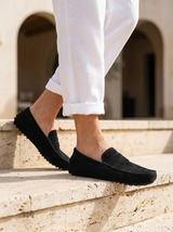 Men's Navy Suede Penny Driver Loafers