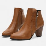 Women's Black Leather Block Heel Ankle Boots