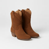 Women's Cream Suede Western Boots - Perforated Detail