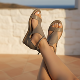Women's Black Leather Wedge Sandals