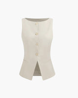Women's Cream Tailored Button-Front Vest