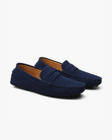 Men's Navy Suede Penny Driver Loafers