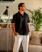 Men's Black Linen Short Sleeve Shirt