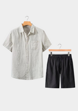 Men’s Linen Short Sleeve Shirt and Shorts Set