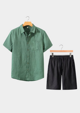 Men’s Linen Short Sleeve Shirt and Shorts Set