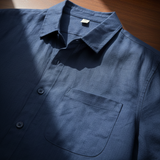Men's Navy and White Linen Short Sleeve Set