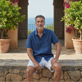 Men's Navy and White Linen Short Sleeve Set
