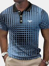 Men's Blue Geometric Print Polo Shirt