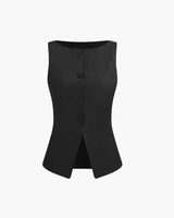 Women's Cream Tailored Button-Front Vest