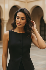 Women's Cream Tailored Button-Front Vest
