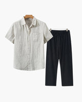 Men's Linen Short Sleeve Shirt and Pants Set