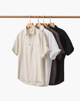 Men's Cream Short Sleeve Linen Polo Shirt