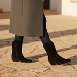 Women's Cream Suede Western Boots - Perforated Detail