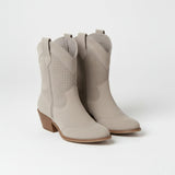 Women's Cream Suede Western Boots - Perforated Detail
