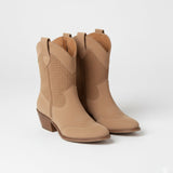 Women's Cream Suede Western Boots - Perforated Detail