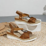Women's Beige Mesh Espadrille Wedge Sandals