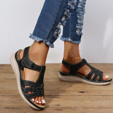 Women's Black Suede Woven Strap Wedge Sandals