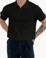 Men's White Ribbed Short Sleeve Polo Shirt