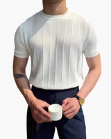 Men's Blue Ribbed Short-Sleeve Knit Sweater