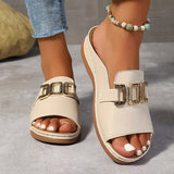 Women's Black Leather Platform Sandals - Gold Chain