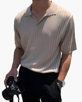 Men's White Ribbed Short Sleeve Polo Shirt